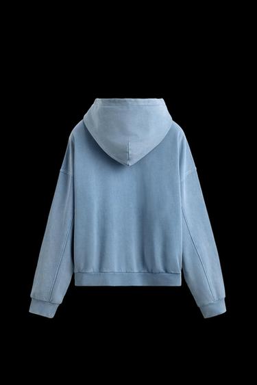 WASHED ZIP HOODIE - Light blue by Zara