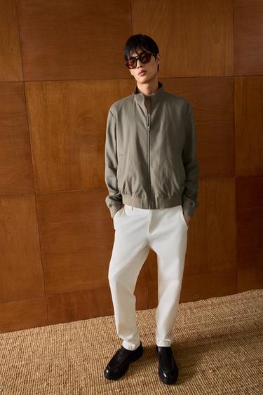 Zara 斜紋布休閒長褲 - 磨白色