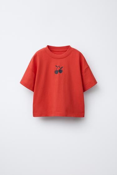 T-SHIRT WITH RAISED PRINT - Red by Zara - Image 0