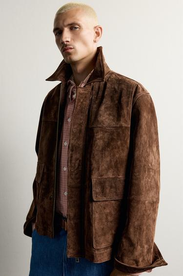 PARKA REGULAR FIT PIEL BOLSILLOS - Marrón de Zara