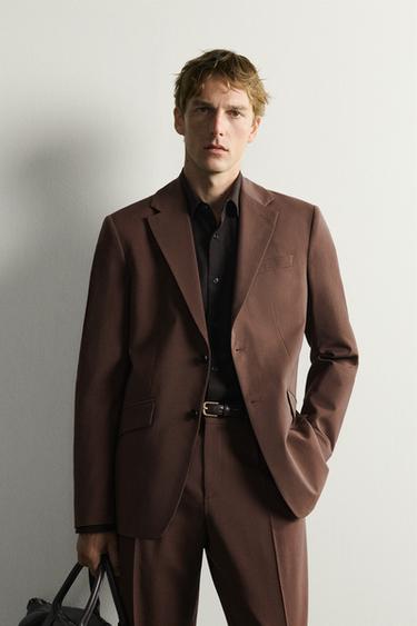 REGULAR FIT SUIT BLAZER - Brown by Zara