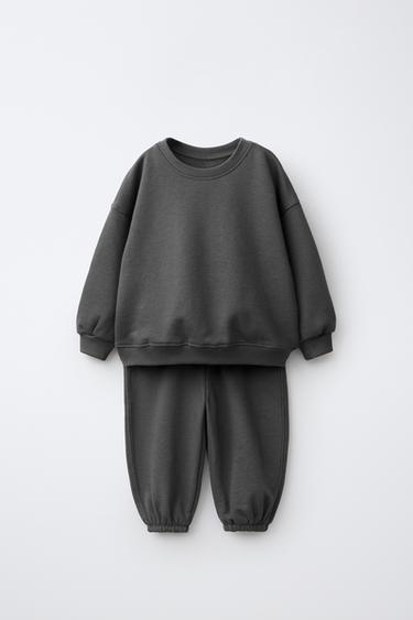 CONJUNTO JOGGING SUDADERA Y PANTALÓN JOGGER LISO - Gris antracita de Zara