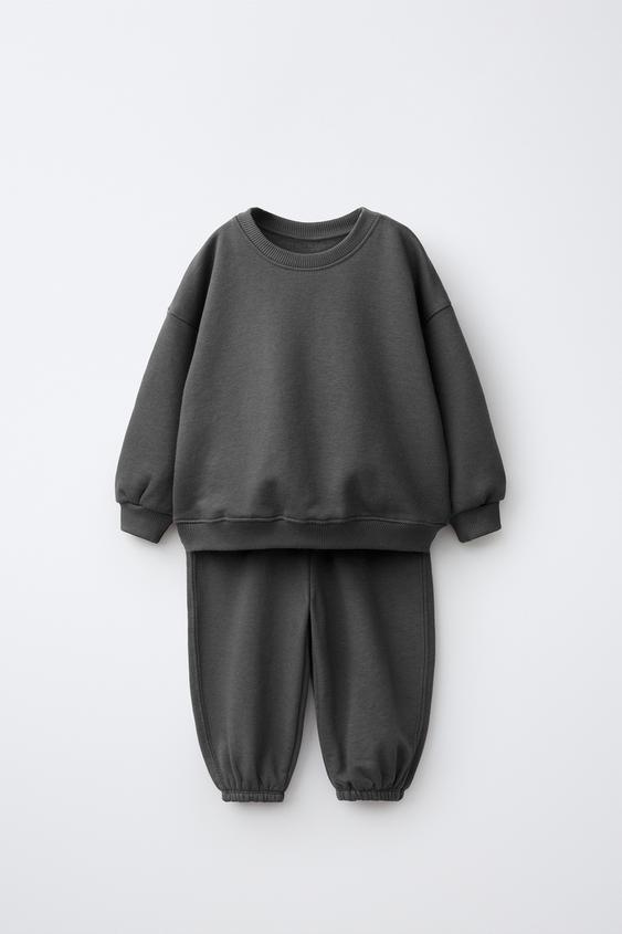 Детский комплект Zara Solid Sweatshirt and Jogger Pants Set, цвет: Антрацитовый серый
