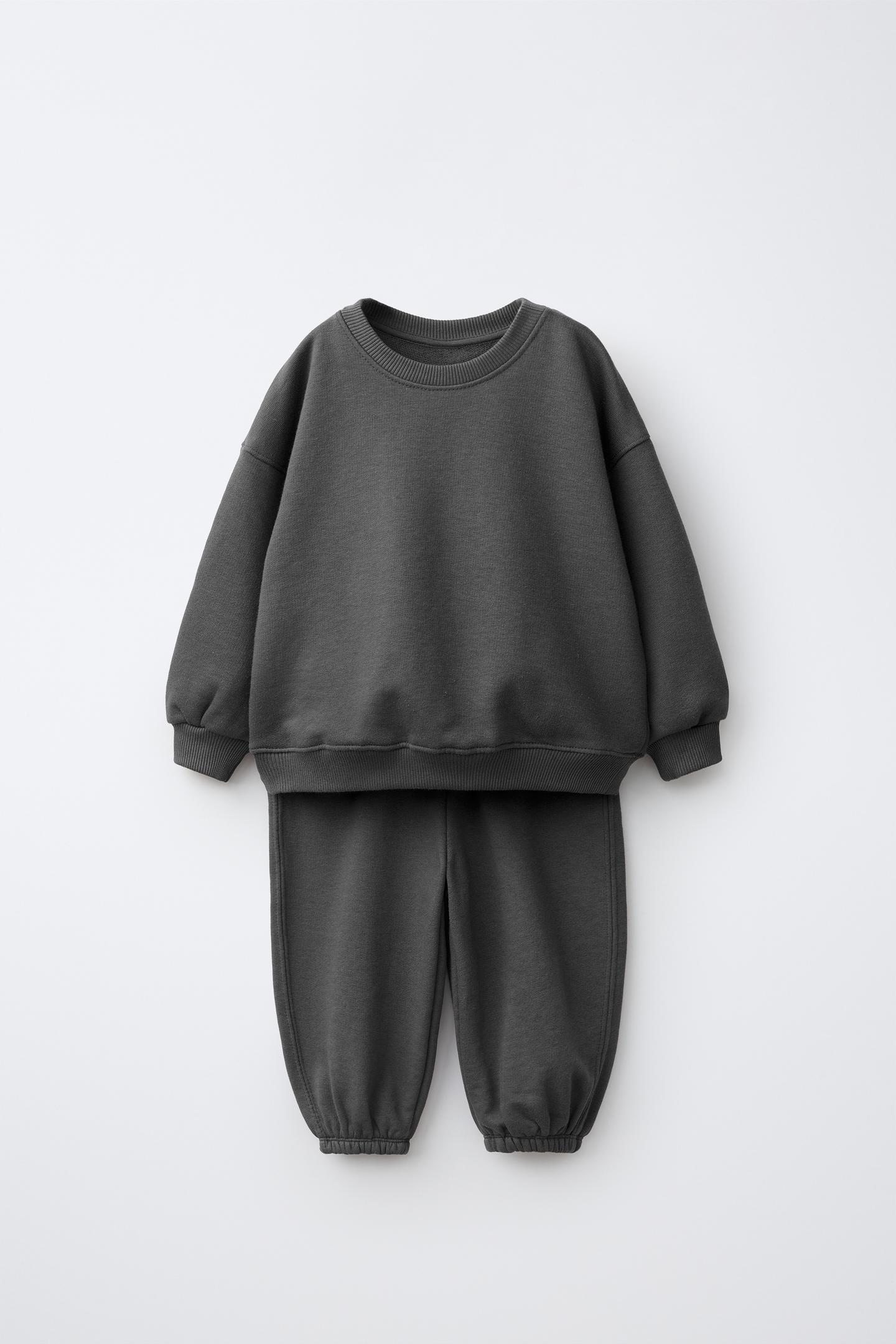 Детский комплект Zara Solid Sweatshirt and Jogger Pants Set, цвет: Антрацитовый серый — фото 1