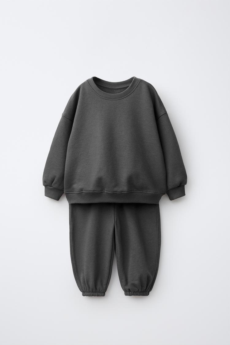 SOLID SWEATSHIRT AND JOGGER PANTS SET — Anthracite grey
