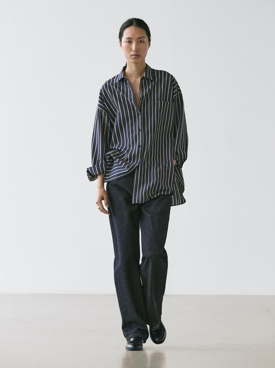 Striped flowing shirt with pocket detail