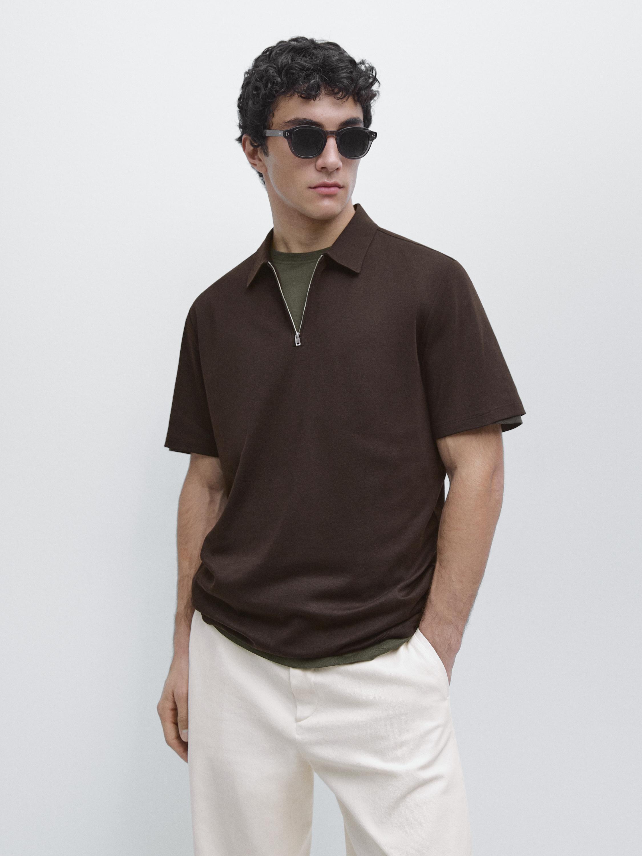 Short sleeve polo shirt with zip detail