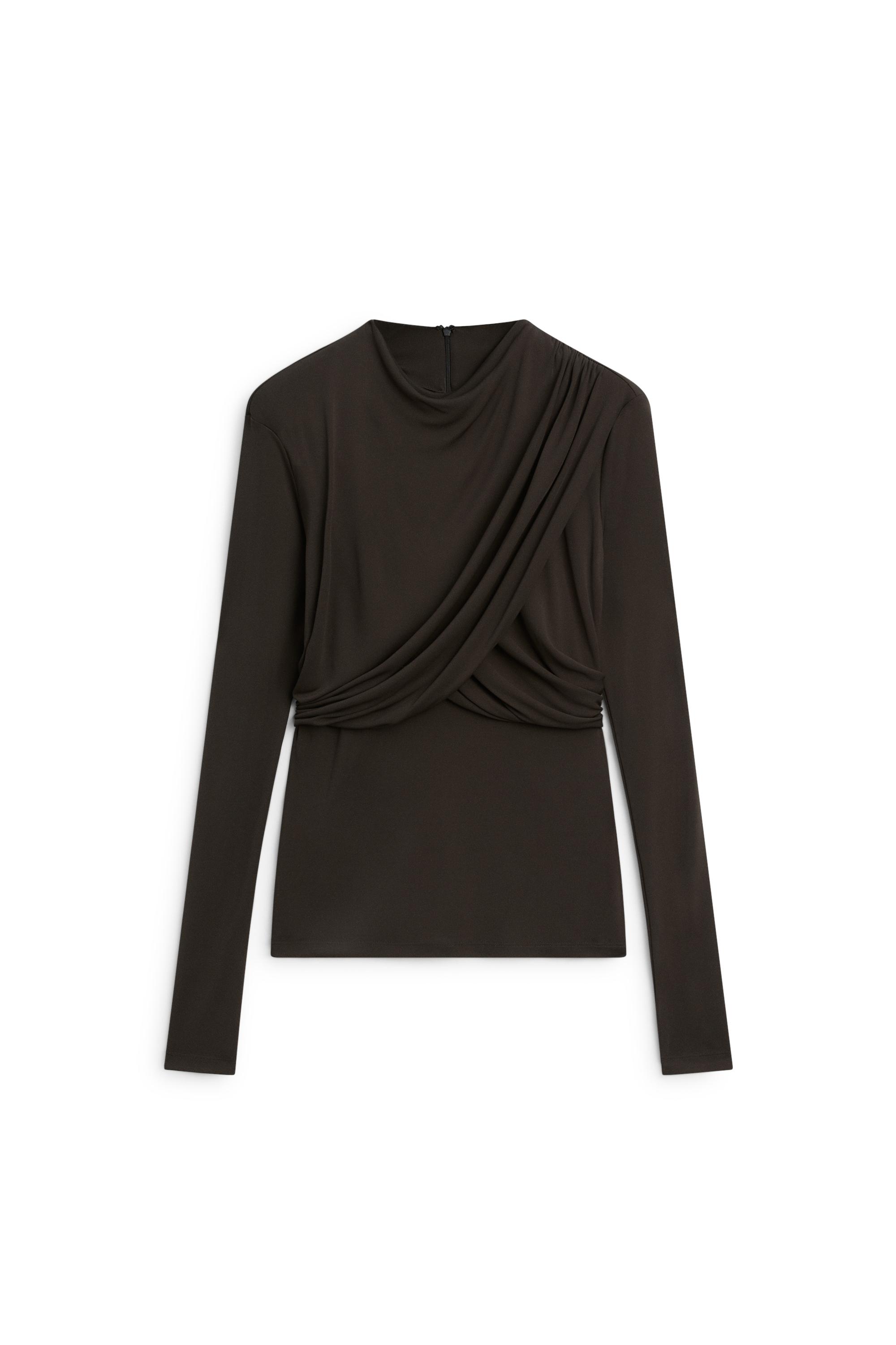 Draped long sleeve top - LIMITED EDITION - Dark brown | ZARA