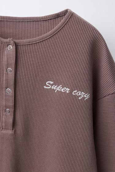 AGES 6-14 / WAFFLE KNIT PYJAMAS WITH EMBROIDERED TEXT - Aubergine by Zara - Image 5