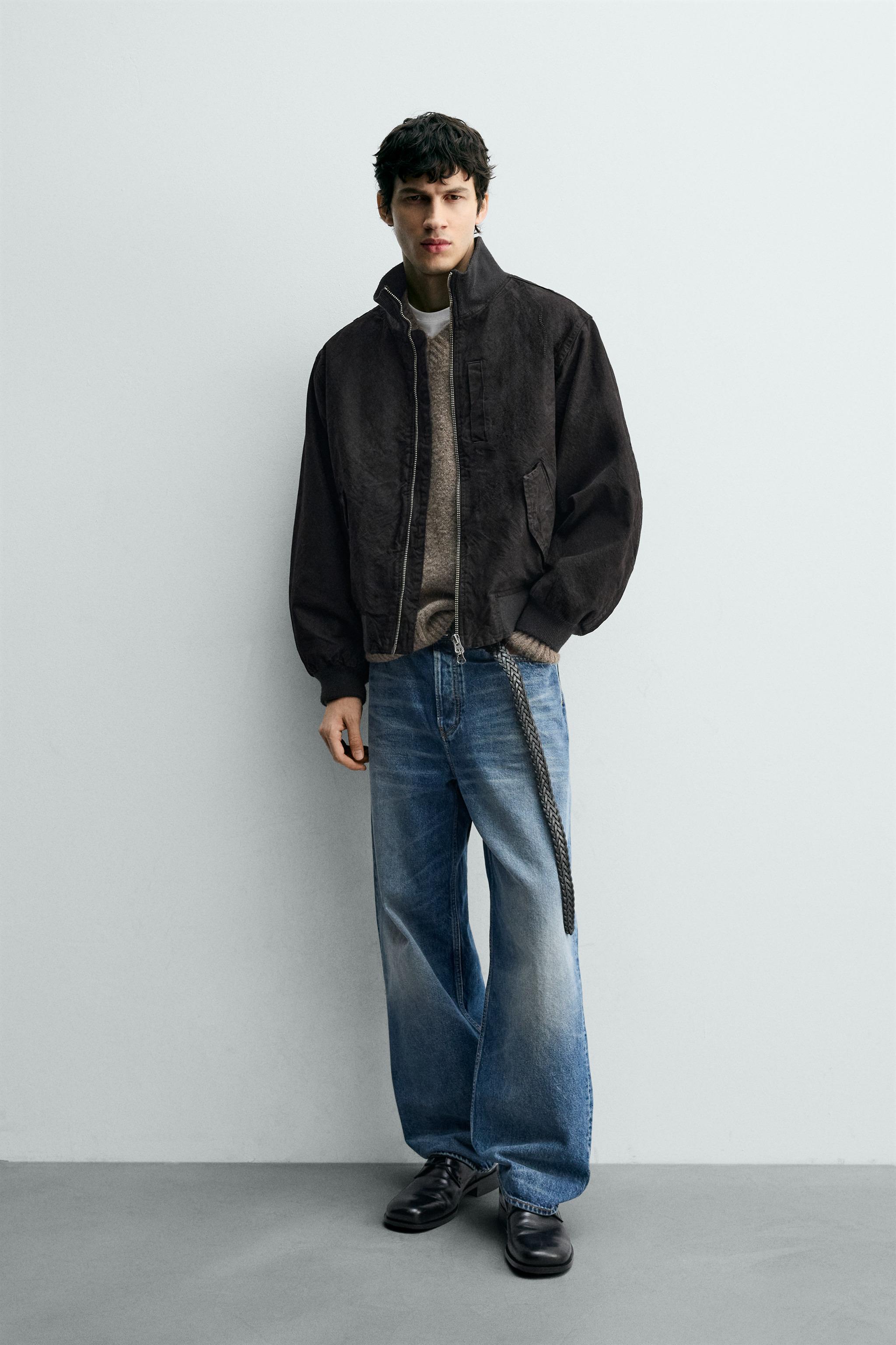 クリンクル加工ボンバージャケット - ダークブラウン | ZARA Japan / 日本