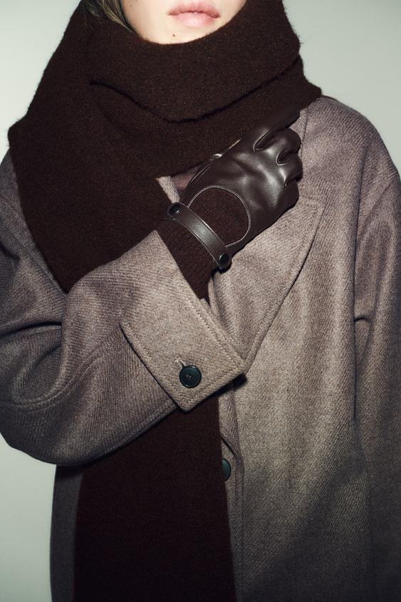 FAUX LEATHER WOOL BLEND GLOVES