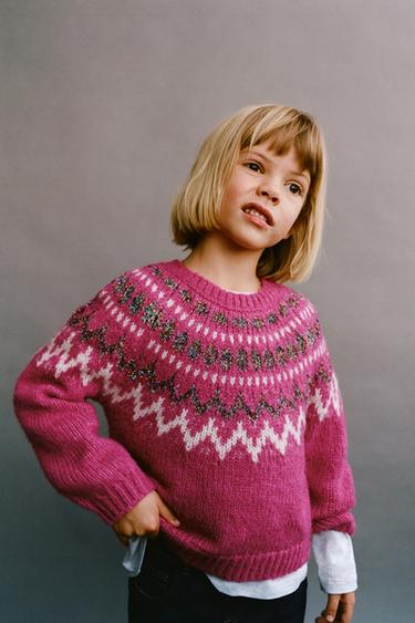 SPARKLY JACQUARD KNIT JUMPER - Fuchsia by Zara