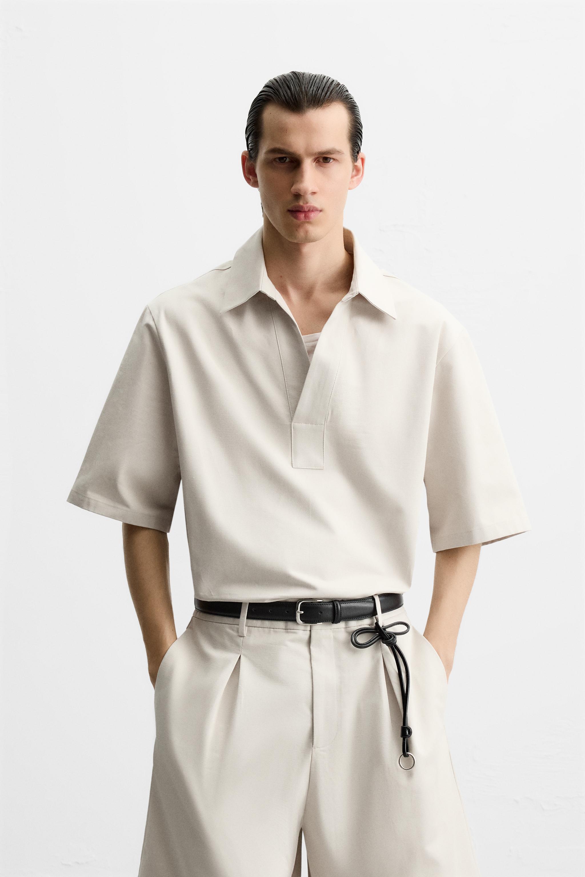 ウォッシュ加工テクスチャー素材ポロシャツ - パープル | ZARA