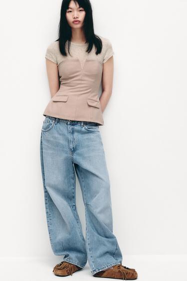 Zara TRF 系列中腰寬鬆燈籠牛仔褲 - 淡藍色