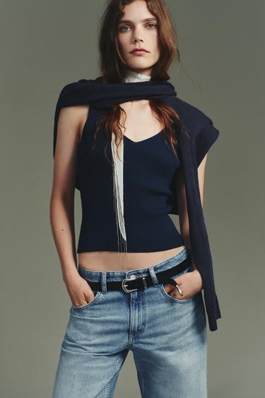 Zara RIB KNIT TOP - Ink blue