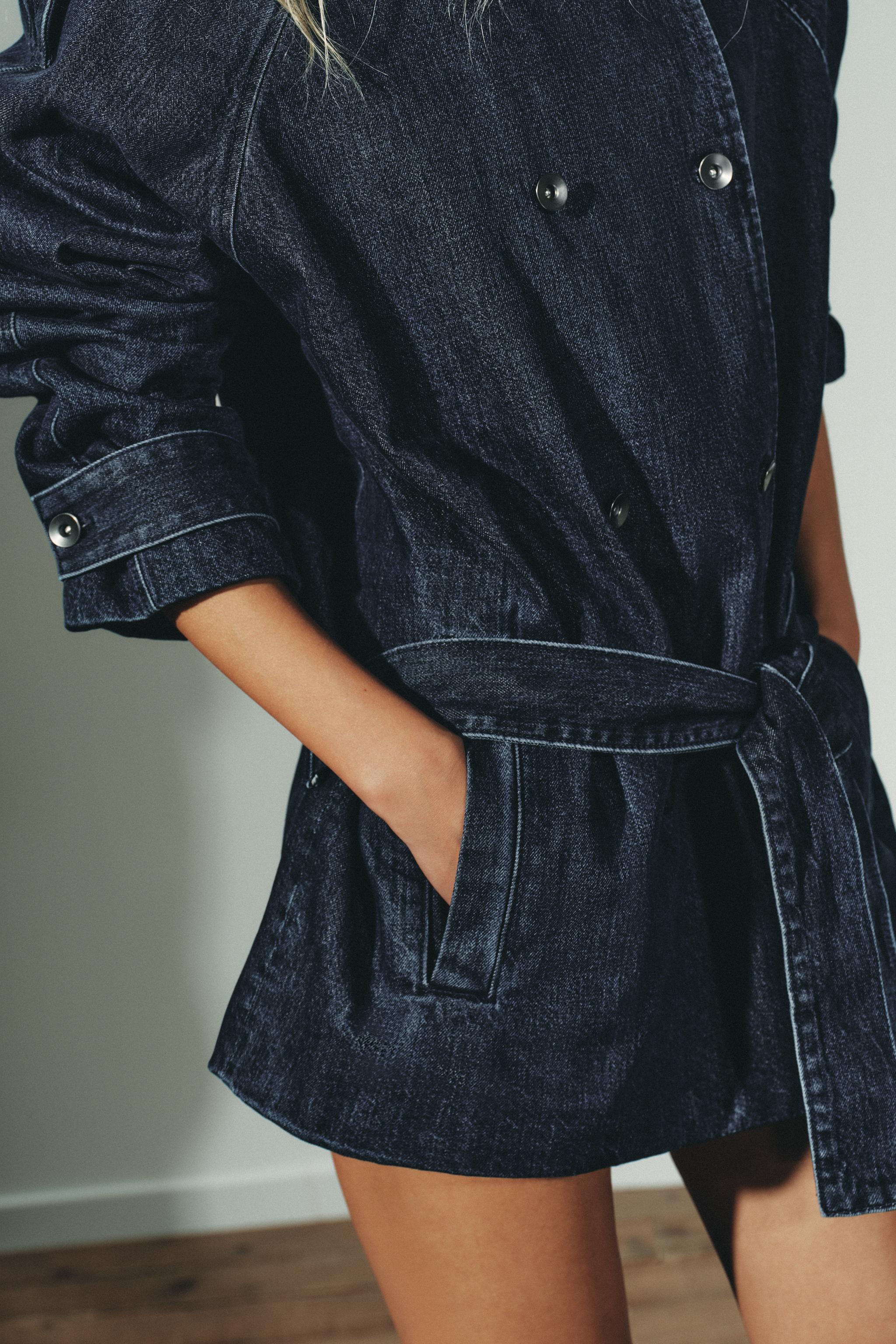 TRF BELTED DENIM MIDI TRENCH COAT