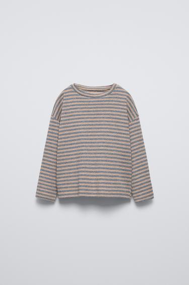 Zara STRIPED T-SHIRT - Gray marl