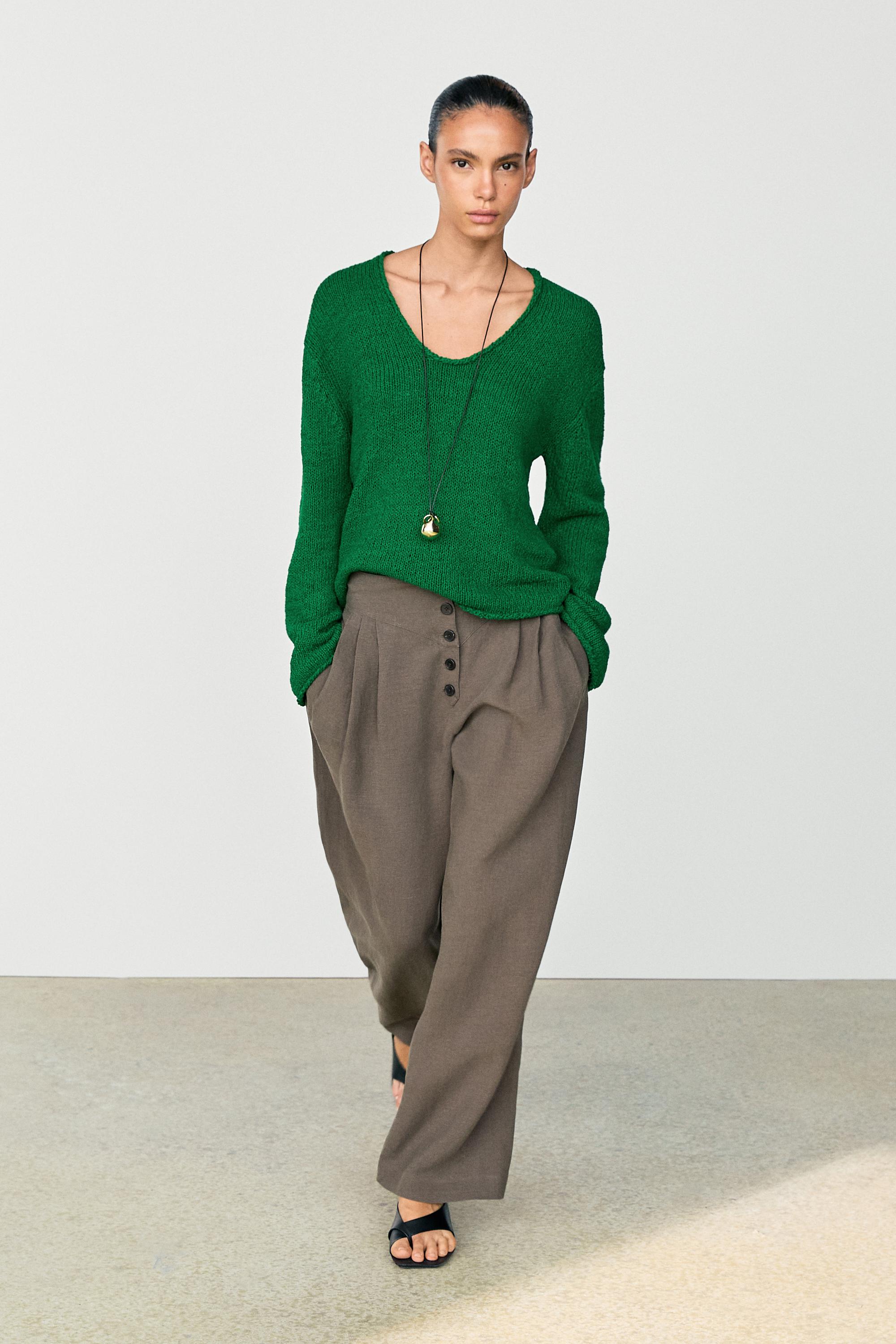 ウルトラマン グリーン ニット XL Cotton-blend knit sweater - Green | ZARA United States