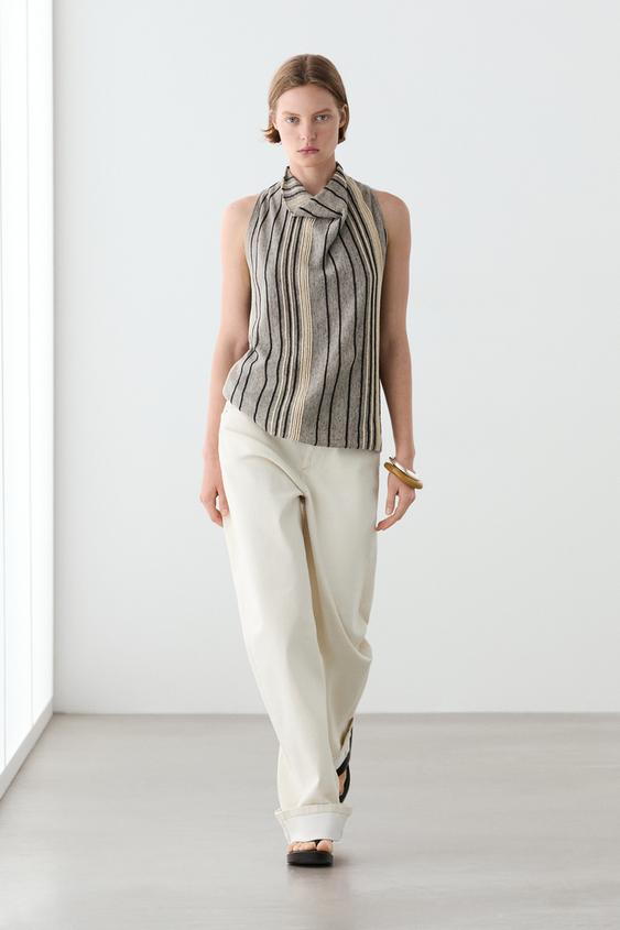 Linen blend top with draped neckline from Zara - $130