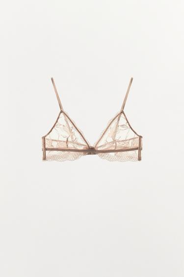 FLORAL EMBROIDERED TRIANGLE BRA - Pale pink by Zara