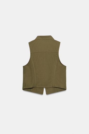 GILET ZIPPÉ À BOUTONS - Kaki de Zara - Image 5