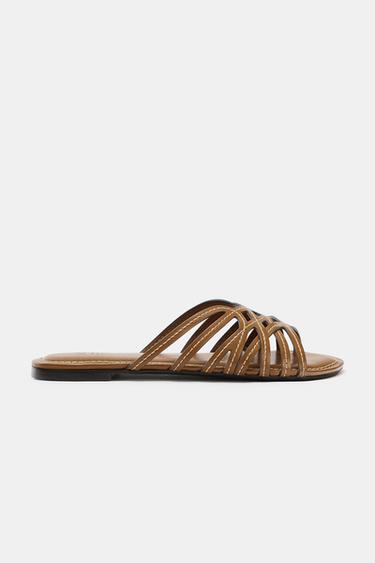 MULTI-STRAP FLAT SANDALS WITH TOPSTITCHING - Brown by Zara