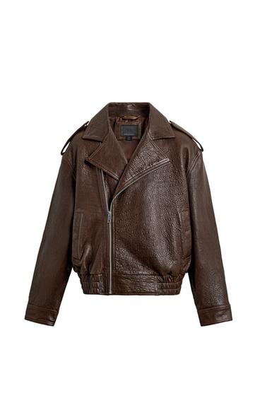 OVERSIZE LEATHER BIKER JACKET - Burgundy by Zara