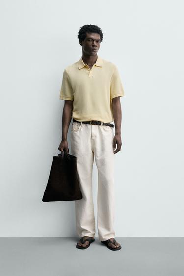REGULAR FIT PIQUÉ KNIT POLO SHIRT - Light yellow by Zara - Image 0