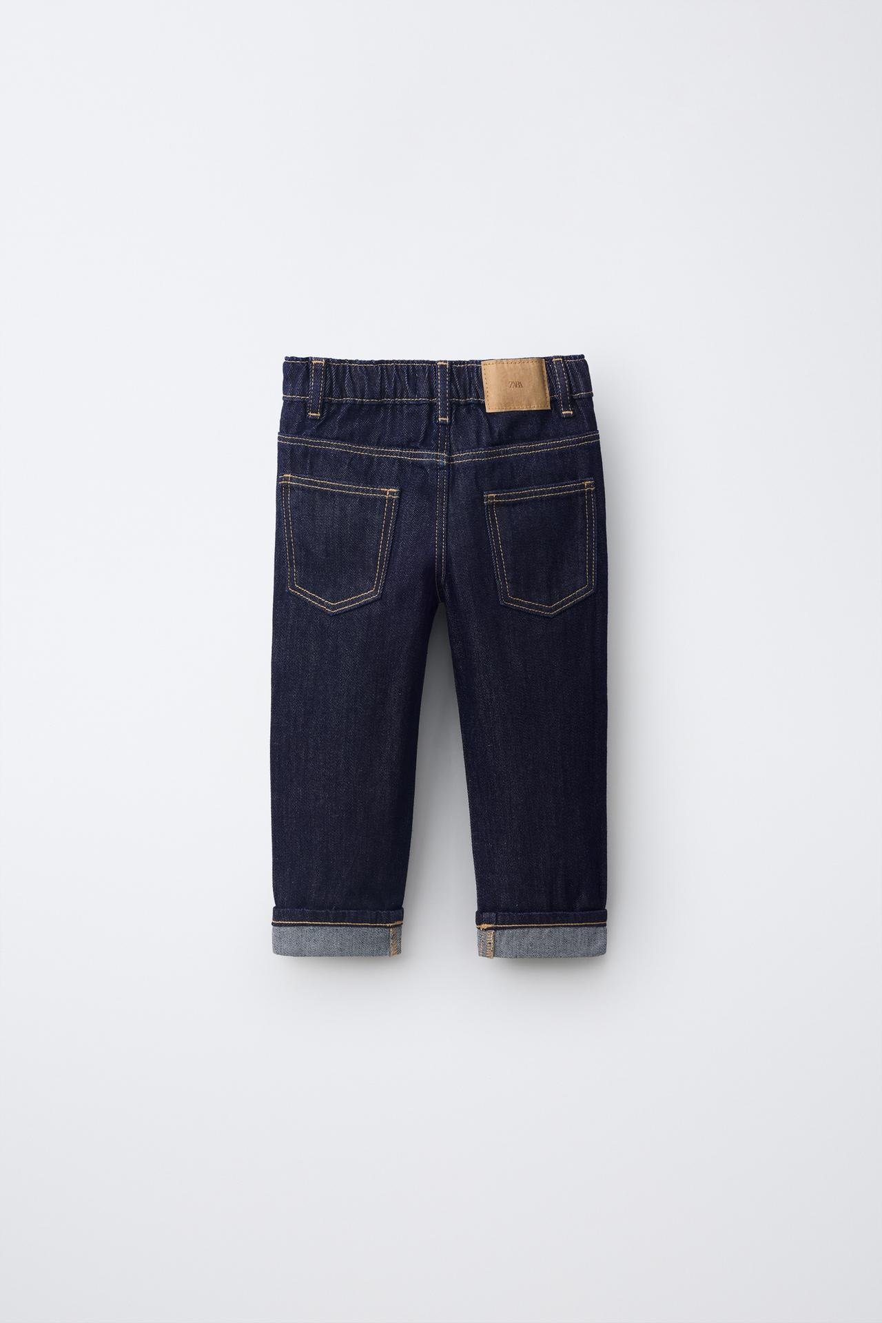 TOPSTITCHED STRAIGHT JEANS — Blue