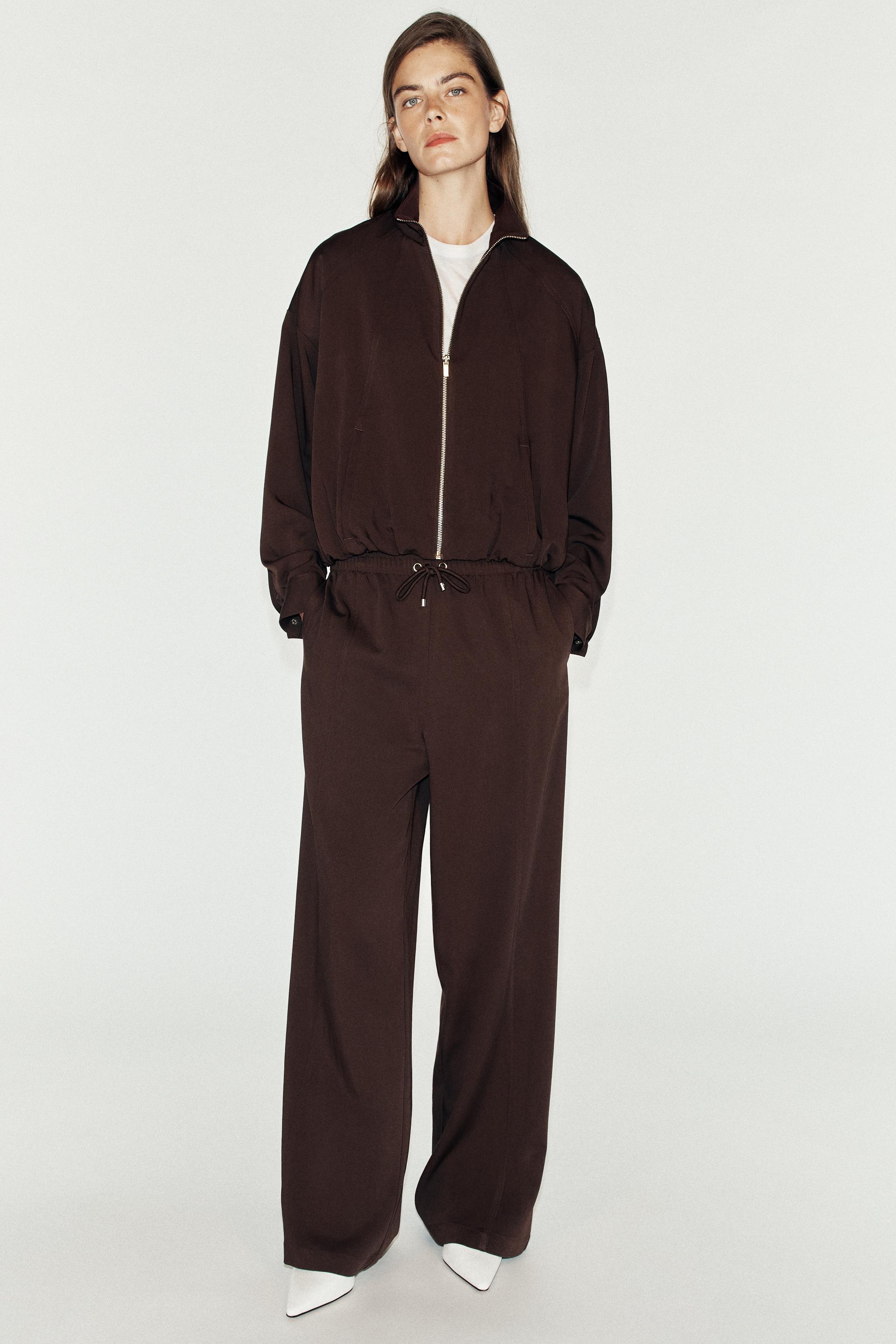 WIDE-LEG ELASTIC WAIST PANTS — Brown