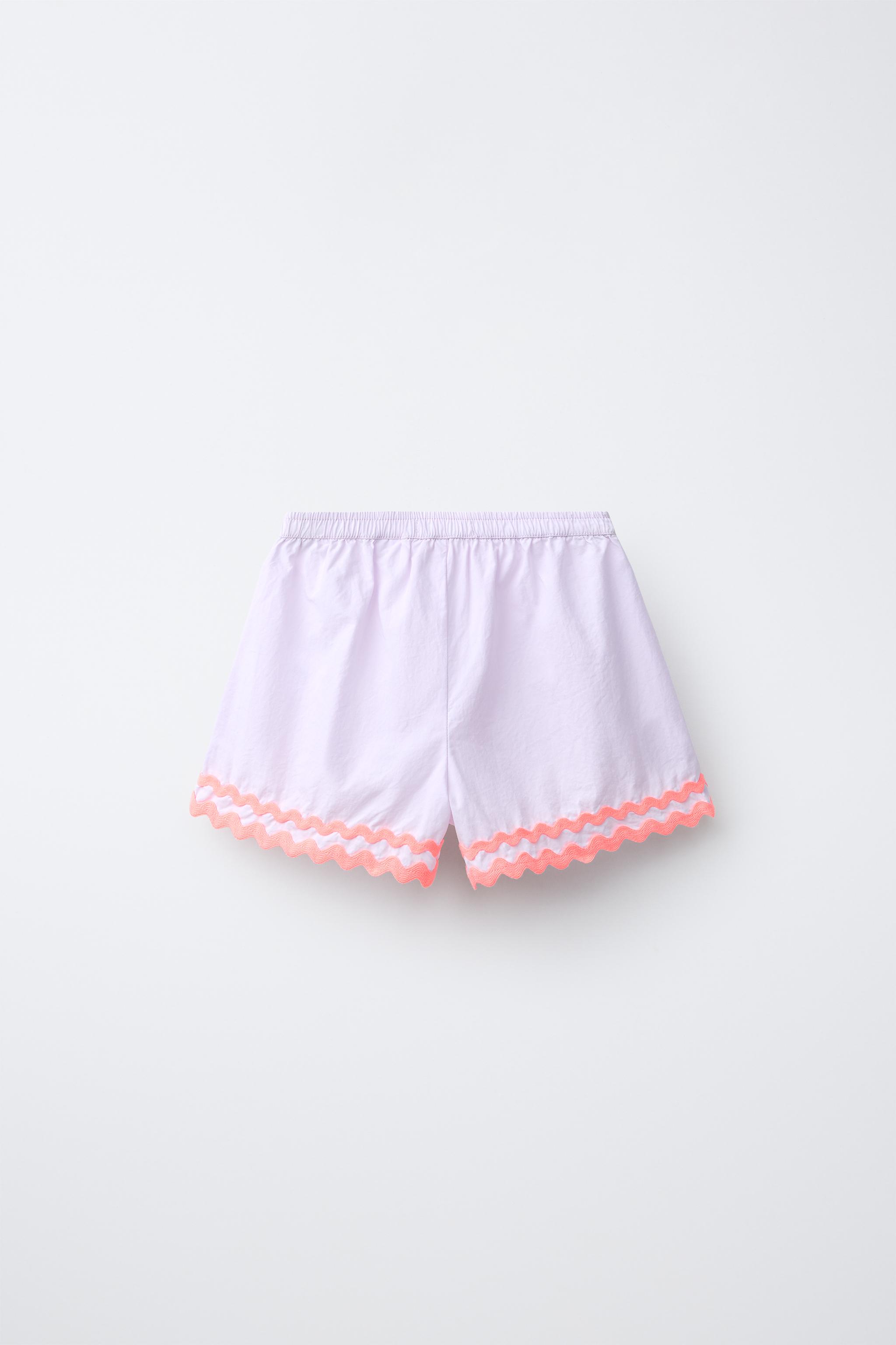 CASA LAWA X ZARA KIDS CONTRAST SCALLOPED POPLIN BERMUDA SHORTS — Light mauve (alternate view)