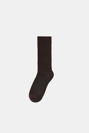 Zara MICRO RIBBED COTTON SOCKS - Brown