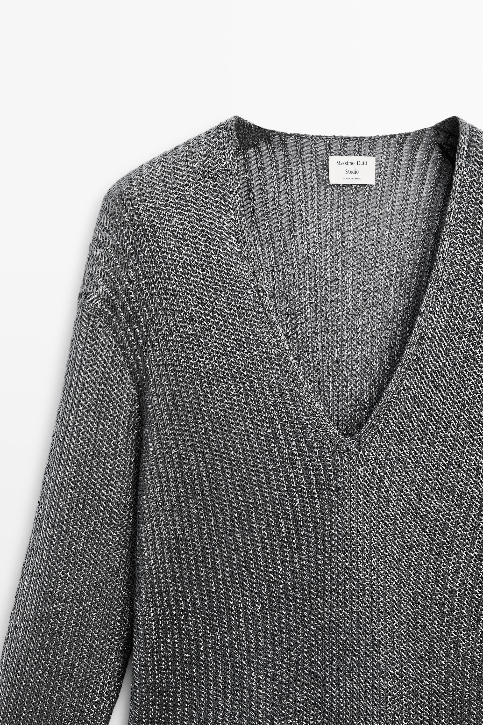 Pull maille métallisée col en V - STUDIO