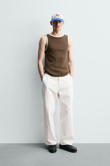 CAMISETA TANK RIB CONTRASTE - Marrón de Zara - Imagen 0