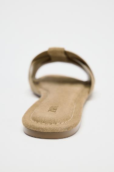 CROSSOVER SPLIT SUEDE FLAT SANDALS - Brown by Zara - Image 5