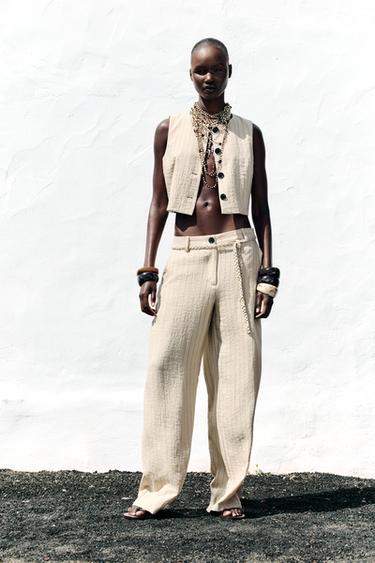 GILET COURT RAYÉ - Sable de Zara