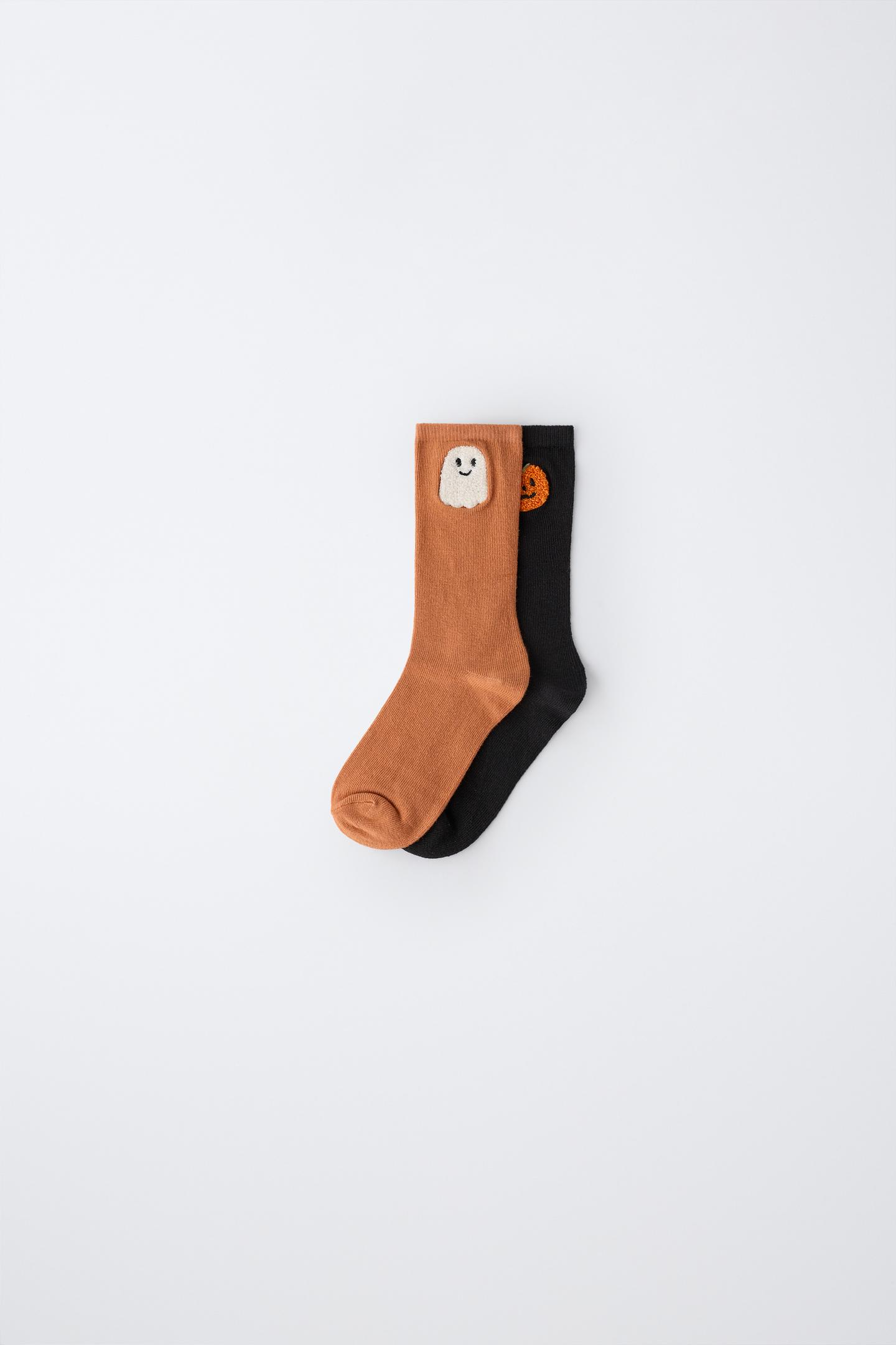 Носки Patch для детей, 2 шт. — Zara, цвет: Чёрный / Оранжевый — фото 1