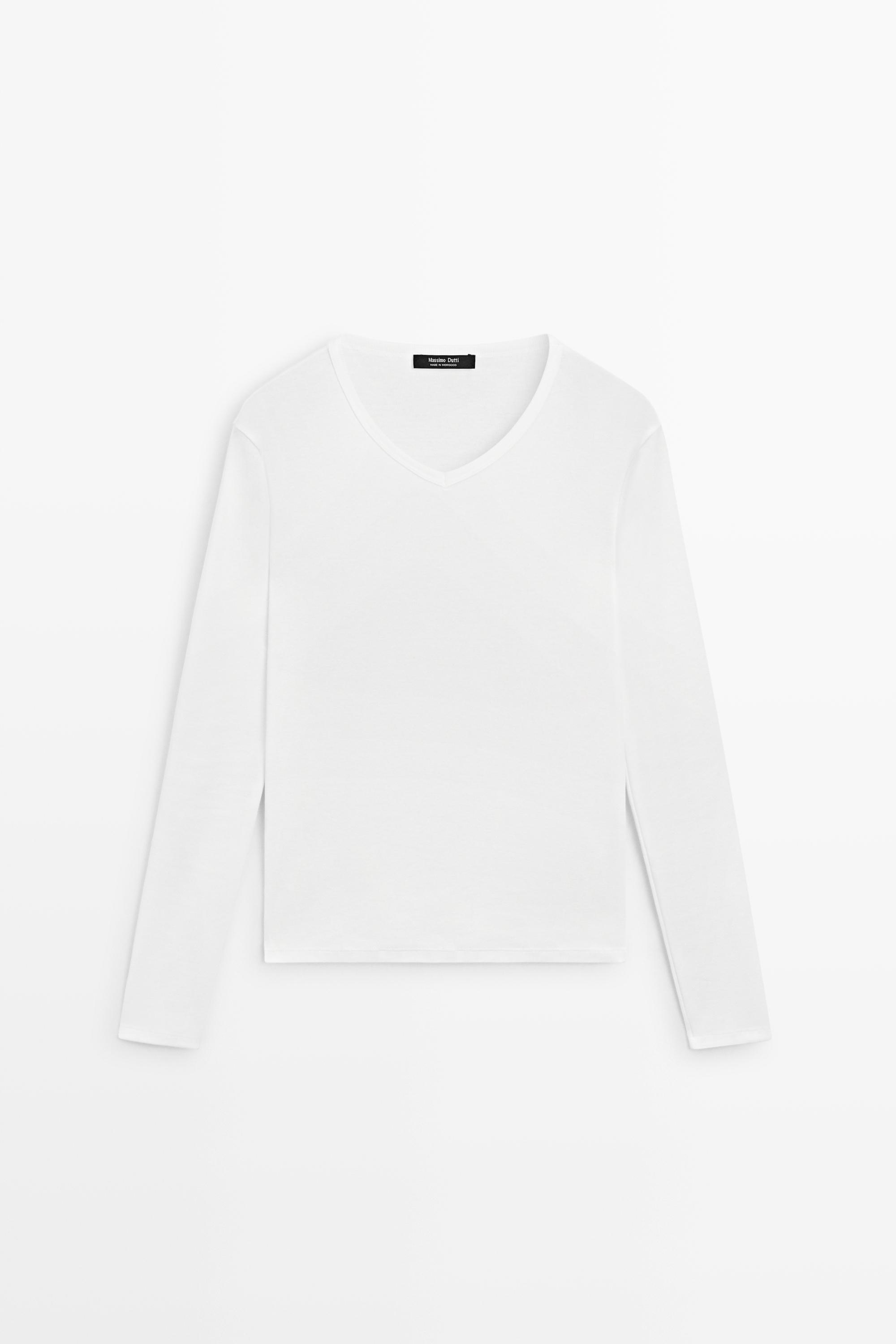 100% cotton V-neck long sleeve T-shirt