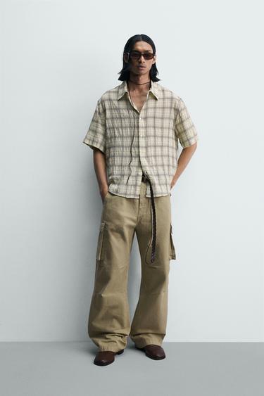 KËMISHË RELAXED FIT JACQUARD ME KUADRATE - E verdhë pastel nga Zara - Imazh 0