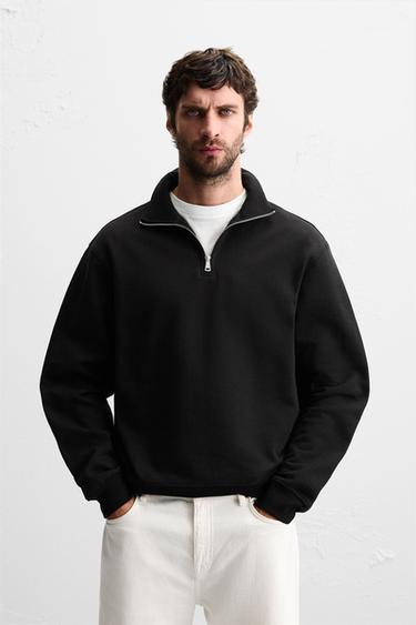 Zaras ENKEL SWEATSHIRT MED DRAGKEDJA I HALSEN - Svart