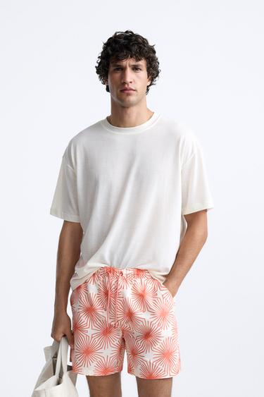 FLORAL PRINT REGULAR SWIMMING TRUNKS - Intense coral by Zara - Image 0