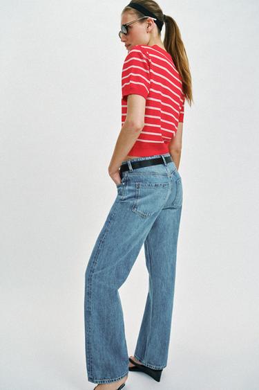 POLO EN MAILLE À RAYURES ET MANCHES COURTES - Rouge de Zara - Image 2