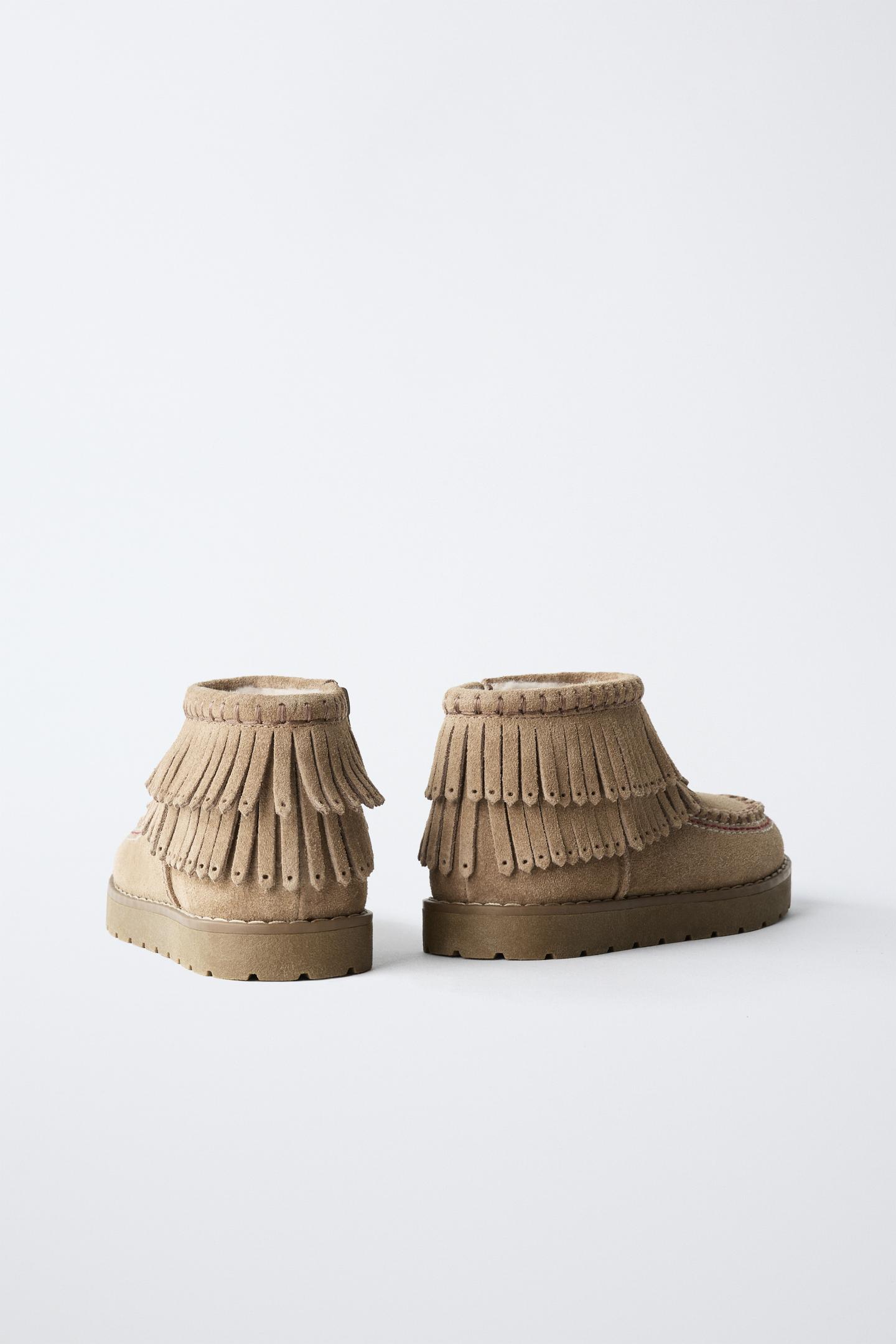 Детские ботинки Zara Leather Fringed Lined Ankle, цвет: Коричневый — фото 5