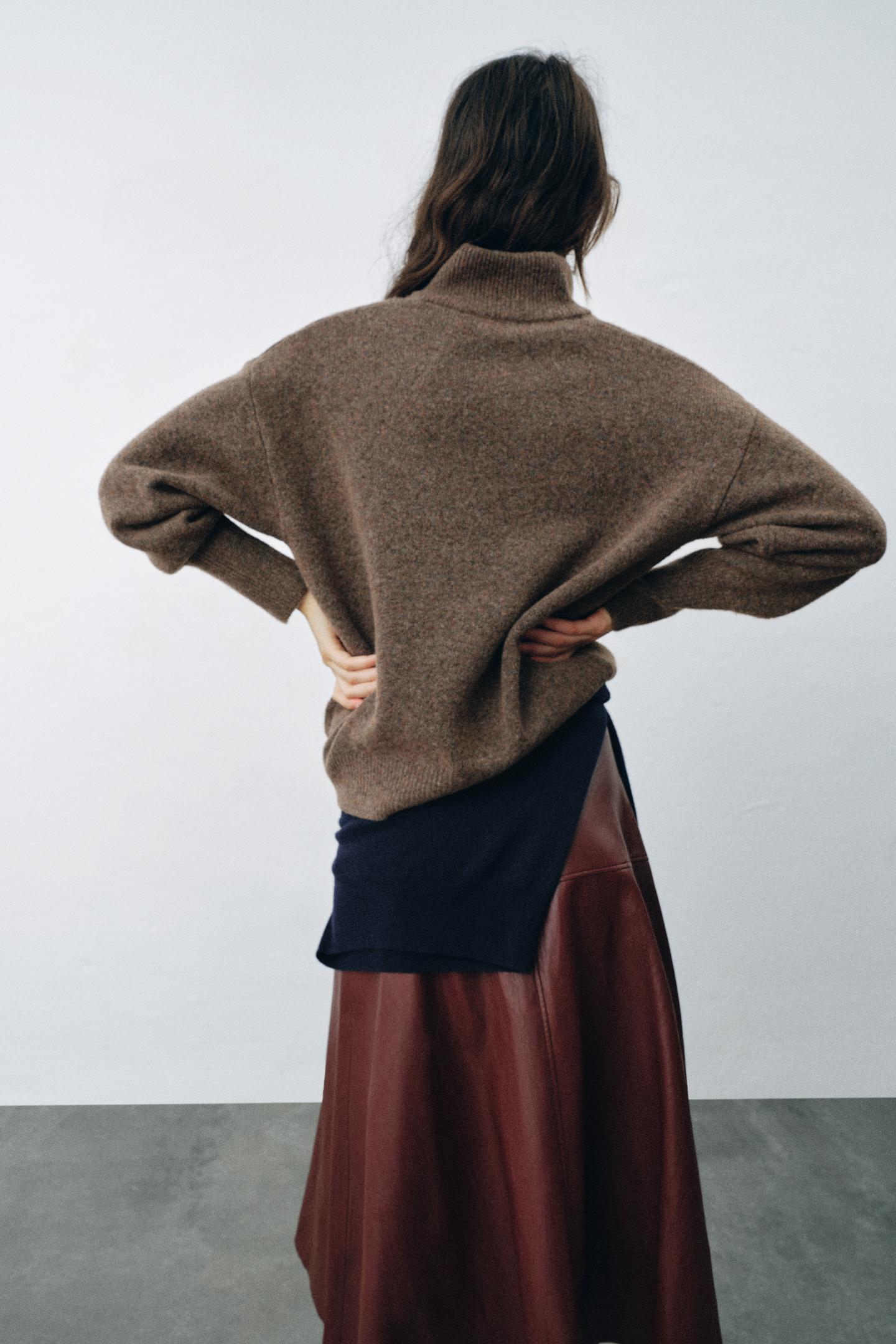 Женский свитер Zara Double-Look Wool, цвет: Норковый — фото 6