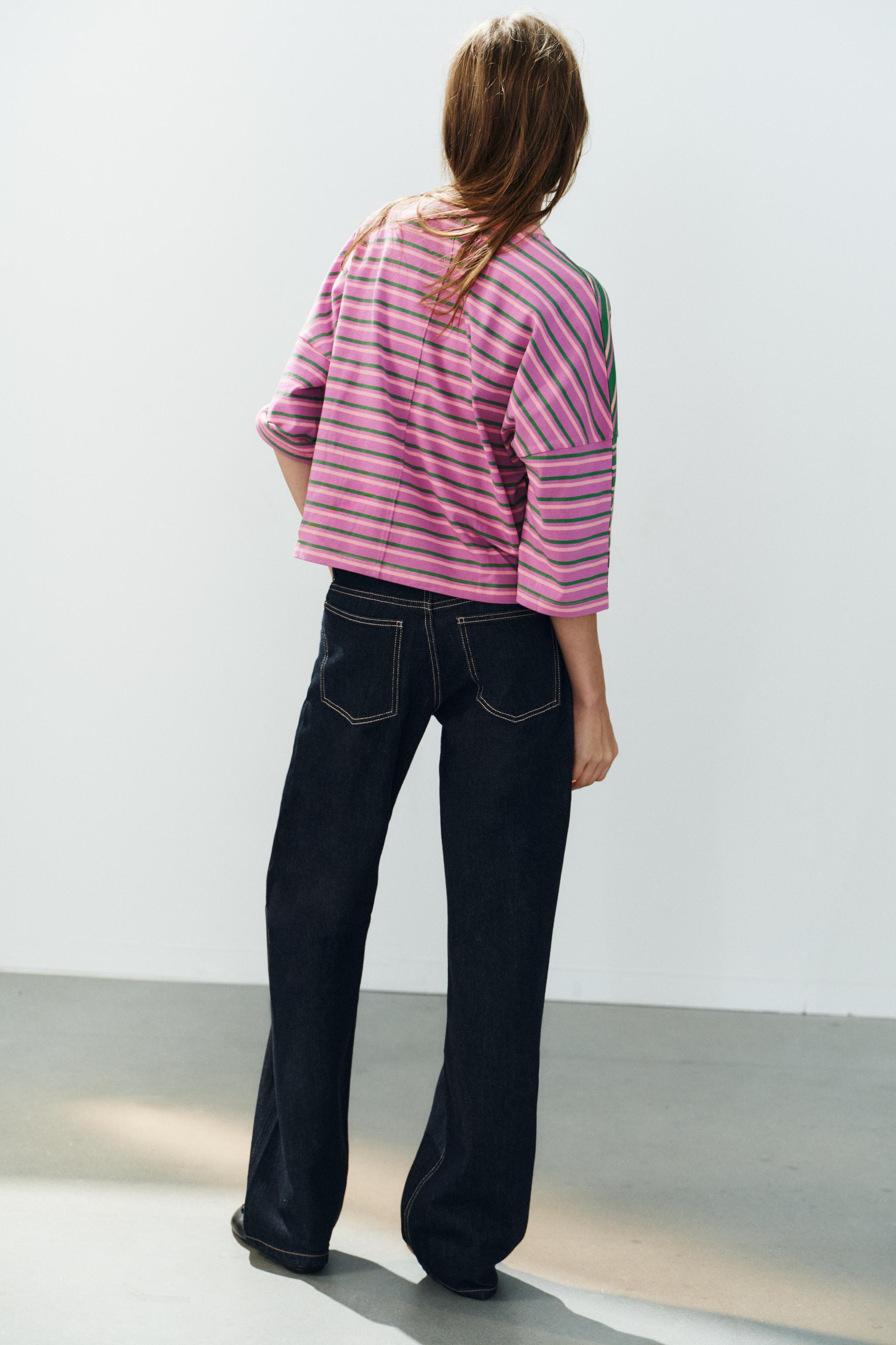 Женские футболки Zara STRIPED TEXT OVERSIZE T-SHIRT — фото 4