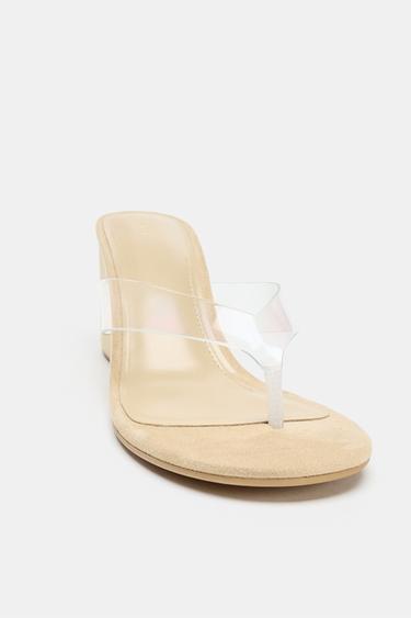 VINYL STRAP WEDGE SANDALS - Light beige by Zara - Image 4