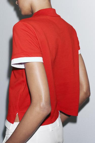 CONTRAST POLO TOP - Red by Zara - Image 3