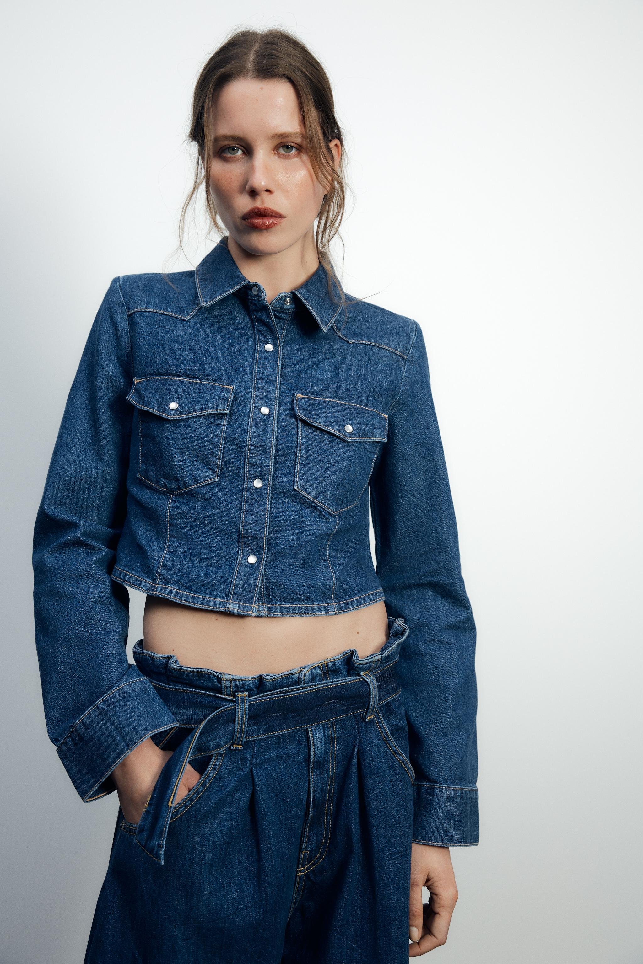 TRF CROP DENIM SHIRT - Dark indigo | ZARA United States