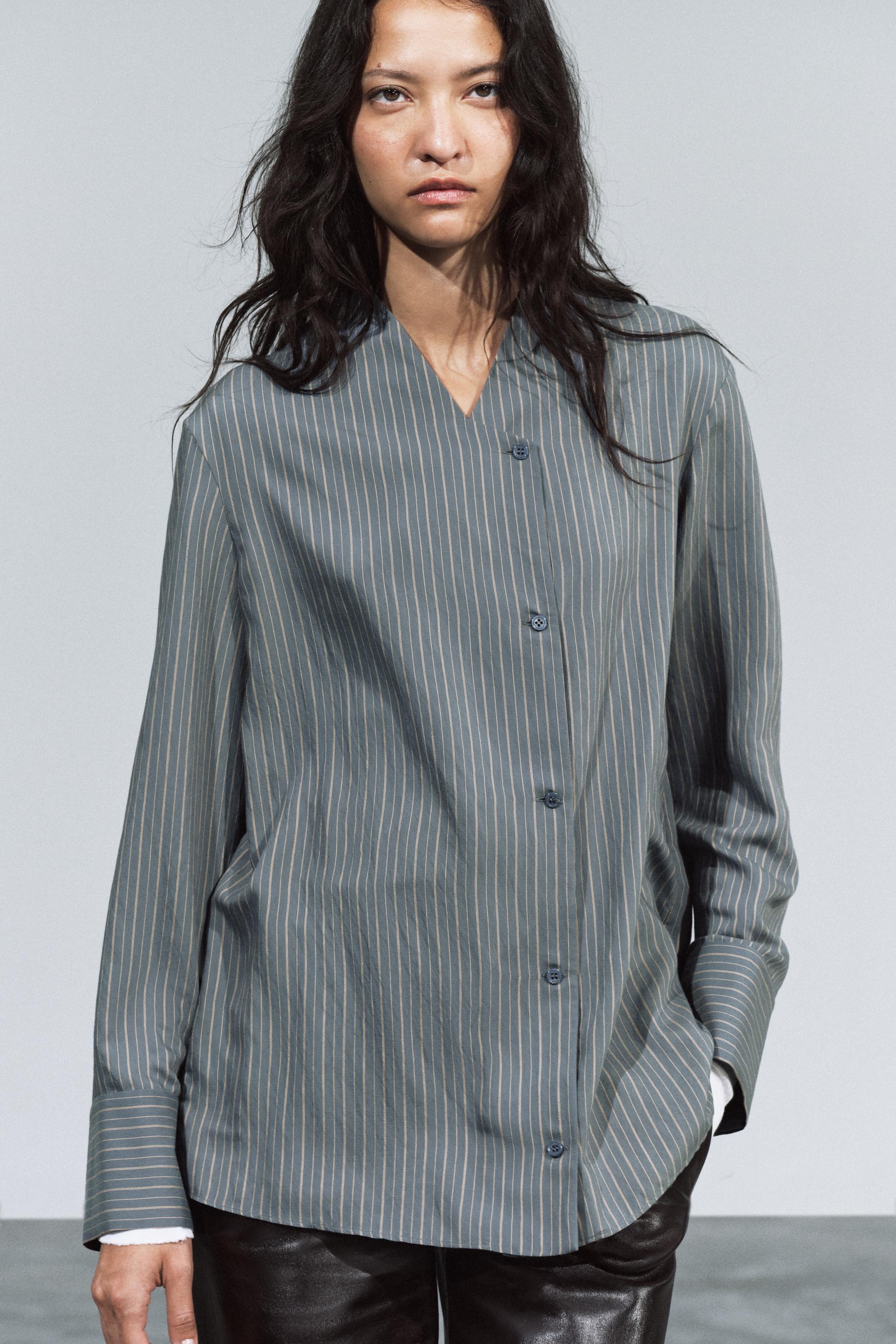 ZW COLLECTION STRIPED CROSSOVER SHIRT