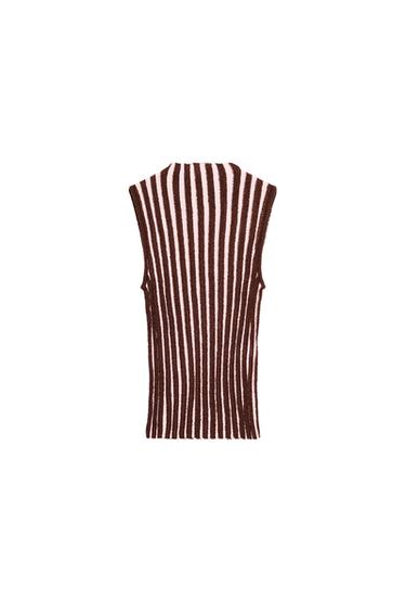 TOP PA MËNGË ME VIJA ME TEKSTURË - Brown Stripes nga Zara